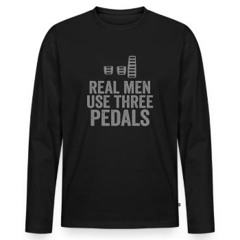 Real Men Use Three Pedals - Männer Premium Bio Langarmshirt - Schwarz - Vorne - Nico (187cm)