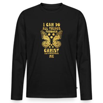 I Can Do All Things Through Christ Strengthens - Men's Premium Organic Long Sleeve Shirt - black - Front - Nico (187cm)