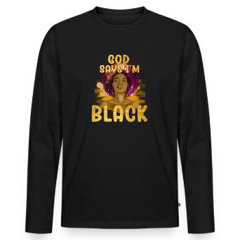 Une fille afro-américaine Dieu dit que je suis black pride - T-shirt manches longues Premium bio Homme - noir - Devant - Nico (187cm)