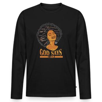 Une fille afro-américaine Dieu dit que je suis black pride - T-shirt manches longues Premium bio Homme - noir - Devant - Nico (187cm)