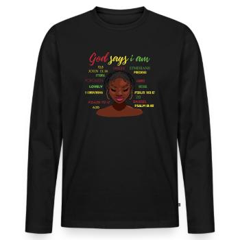 Une fille afro-américaine Dieu dit que je suis black pride - T-shirt manches longues Premium bio Homme - noir - Devant - Nico (187cm)