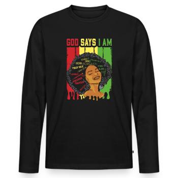 Une fille afro-américaine Dieu dit que je suis black pride - T-shirt manches longues Premium bio Homme - noir - Devant - Nico (187cm)