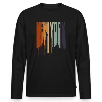 New York Skyline Heartbeat Statue de la Liberté - T-shirt manches longues Premium bio Homme - noir - Devant - Nico (187cm)
