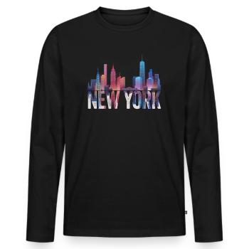 New York Skyline Heartbeat Statue de la Liberté - T-shirt manches longues Premium bio Homme - noir - Devant - Nico (187cm)