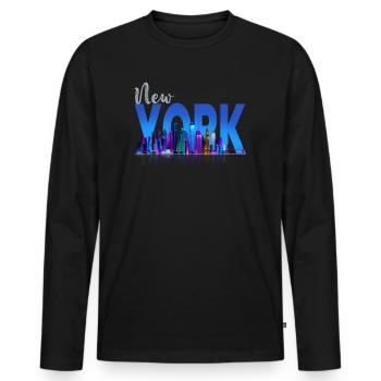 New York Skyline Heartbeat Statue de la Liberté - T-shirt manches longues Premium bio Homme - noir - Devant - Nico (187cm)