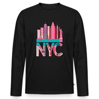 New York Skyline Heartbeat Statue de la Liberté - T-shirt manches longues Premium bio Homme - noir - Devant - Nico (187cm)