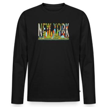 New York Skyline Heartbeat Statue de la Liberté - T-shirt manches longues Premium bio Homme - noir - Devant - Nico (187cm)