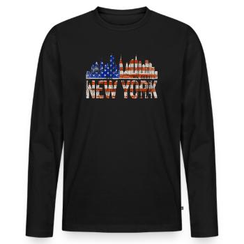 New York Skyline Heartbeat Statue of Liberty - Men's Premium Organic Long Sleeve Shirt - black - Front - Nico (187cm)