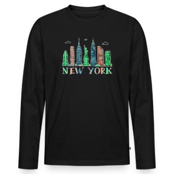 New York Skyline Heartbeat Statue of Liberty - Men's Premium Organic Long Sleeve Shirt - black - Front - Nico (187cm)