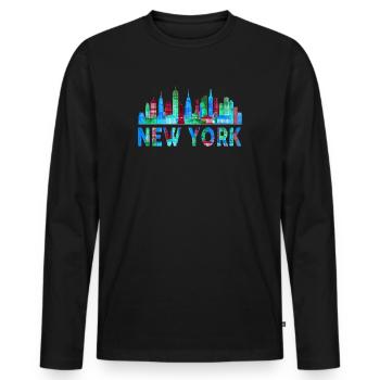 New York Skyline Heartbeat Statue of Liberty - Männer Premium Bio Langarmshirt - Schwarz - Vorne - Nico (187cm)