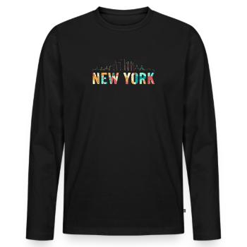 New York Skyline Heartbeat Statue de la Liberté - T-shirt manches longues Premium bio Homme - noir - Devant - Nico (187cm)