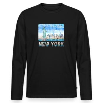 New York Skyline Heartbeat Statue de la Liberté - T-shirt manches longues Premium bio Homme - noir - Devant - Nico (187cm)