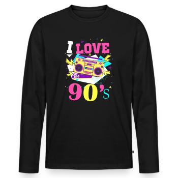 1990's 90s I Heart Nineties I Love the 90's Old - Männer Premium Bio Langarmshirt - Schwarz - Vorne - Nico (187cm)
