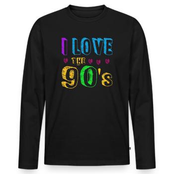 1990's 90s I Heart Nineties I Love the 90's Old - Männer Premium Bio Langarmshirt - Schwarz - Vorne - Nico (187cm)
