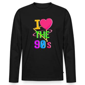 1990's 90s I Heart Nineties I Love the 90's Old - Männer Premium Bio Langarmshirt - Schwarz - Vorne - Nico (187cm)