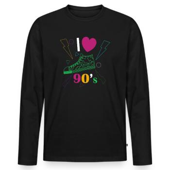 1990's 90s I Heart Nineties I Love the 90's Old - Männer Premium Bio Langarmshirt - Schwarz - Vorne - Nico (187cm)