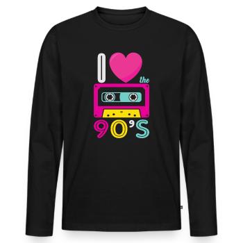1990's 90s I Heart Nineties I Love the 90's Old - Männer Premium Bio Langarmshirt - Schwarz - Vorne - Nico (187cm)