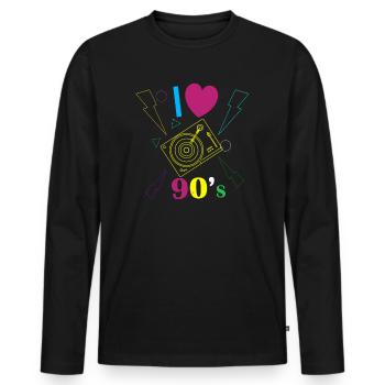 1990's 90s I Heart Nineties I Love the 90's Old - Männer Premium Bio Langarmshirt - Schwarz - Vorne - Nico (187cm)