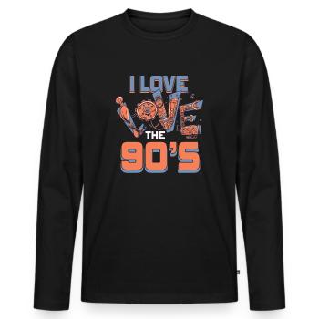 1990's 90s I Heart Nineties I Love the 90's Old - Männer Premium Bio Langarmshirt - Schwarz - Vorne - Nico (187cm)
