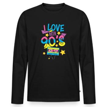 1990's 90s I Heart Nineties I Love the 90's Old - Männer Premium Bio Langarmshirt - Schwarz - Vorne - Nico (187cm)