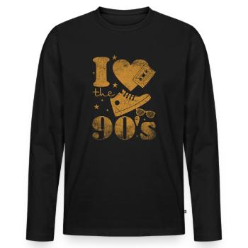 1990's 90s I Heart Nineties I Love the 90's Old - Männer Premium Bio Langarmshirt - Schwarz - Vorne - Nico (187cm)
