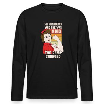 Elle s’est souvenue de qui elle était et le jeu a changé - T-shirt manches longues Premium bio Homme - noir - Devant - Nico (187cm)
