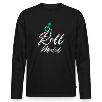 Roll Model Disability Awareness PWD Wheelchair - Men's Premium Organic Long Sleeve Shirt - black - Front - Nico (187cm)