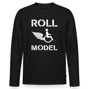 Roll Model Disability Awareness PWD Wheelchair - Men's Premium Organic Long Sleeve Shirt - black - Front - Nico (187cm)