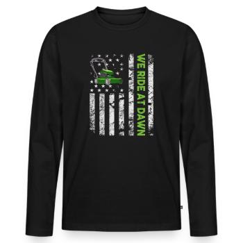 We Ride At Dawn Dad Lawn Mower Make Laugh Day Yard - Men's Premium Organic Long Sleeve Shirt - black - Front - Nico (187cm)