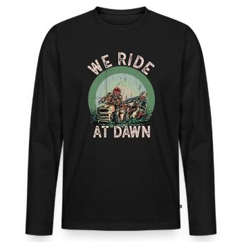 We Ride At Dawn Dad Lawn Mower Make Laugh Day Yard - Men's Premium Organic Long Sleeve Shirt - black - Front - Nico (187cm)