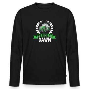 We Ride At Dawn Dad Lawn Mower Make Laugh Day Yard - Men's Premium Organic Long Sleeve Shirt - black - Front - Nico (187cm)