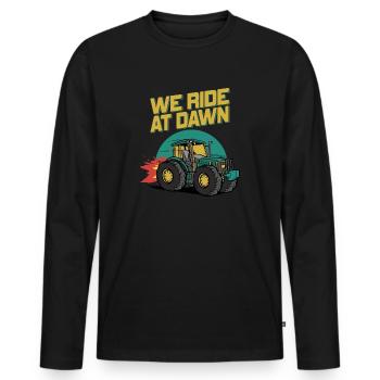 We Ride At Dawn Dad Lawn Mower Make Laugh Day Yard - Men's Premium Organic Long Sleeve Shirt - black - Front - Nico (187cm)