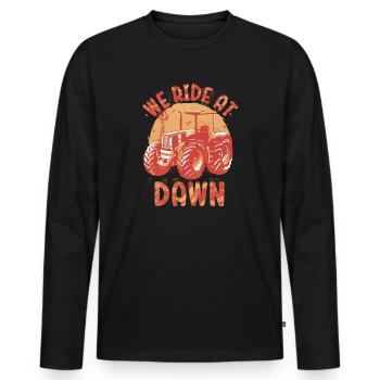We Ride At Dawn Dad Lawn Mower Make Laugh Day Yard - Men's Premium Organic Long Sleeve Shirt - black - Front - Nico (187cm)