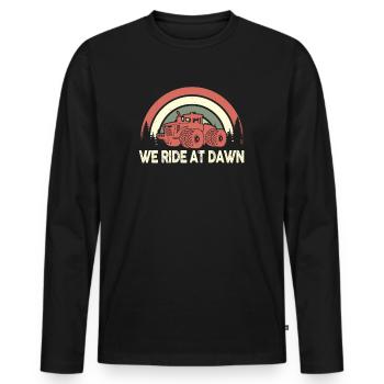We Ride At Dawn Dad Lawn Mower Make Laugh Day Yard - Men's Premium Organic Long Sleeve Shirt - black - Front - Nico (187cm)