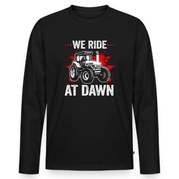 We Ride At Dawn Dad Lawn Mower Make Laugh Day Yard - Men's Premium Organic Long Sleeve Shirt - black - Front - Nico (187cm)