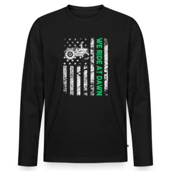 We Ride At Dawn Dad Lawn Mower Make Laugh Day Yard - Men's Premium Organic Long Sleeve Shirt - black - Front - Nico (187cm)