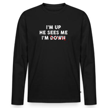 Im Up Il me voit Im Down Dicton inspirant - T-shirt manches longues Premium bio Homme - noir - Devant - Nico (187cm)