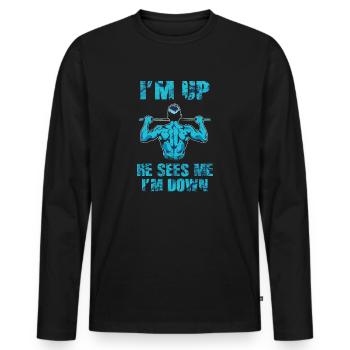 Im Up Il me voit Im Down Dicton inspirant - T-shirt manches longues Premium bio Homme - noir - Devant - Nico (187cm)