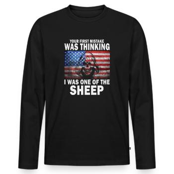 Votre première erreur a été de penser que j’étais un mouton - T-shirt manches longues Premium bio Homme - noir - Devant - Nico (187cm)