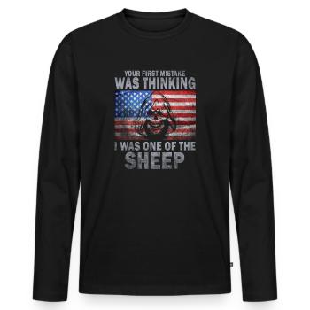 Votre première erreur a été de penser que j’étais un mouton - T-shirt manches longues Premium bio Homme - noir - Devant - Nico (187cm)