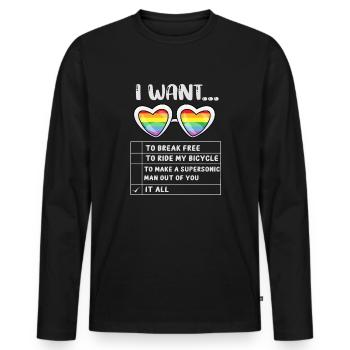 I Want To Break Free Ride My Bicycle - Männer Premium Bio Langarmshirt - Schwarz - Vorne - Nico (187cm)