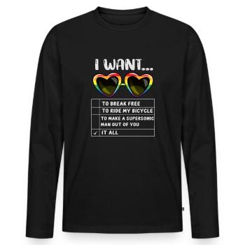 I Want To Break Free Ride My Bicycle - Männer Premium Bio Langarmshirt - Schwarz - Vorne - Nico (187cm)