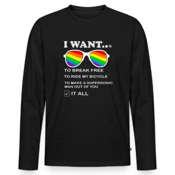 I Want To Break Free Ride My Bicycle - Men's Premium Organic Long Sleeve Shirt - black - Front - Nico (187cm)