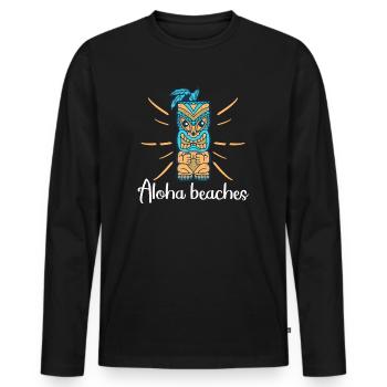 Plages d’Aloha Île tropicale d’été hawaïenne - T-shirt manches longues Premium bio Homme - noir - Devant - Nico (187cm)