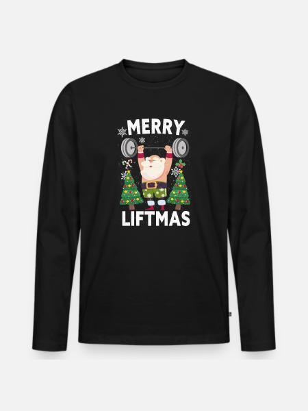 Merry Liftmas - Jul bodybuilder gym träning - Ekologisk långärmad premium-T-shirt herr - svart