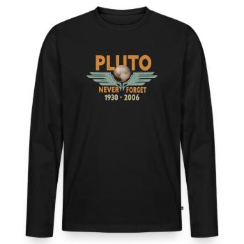 Never Forget Pluto Design Retro Style Funny Space - Men's Premium Organic Long Sleeve Shirt - black - Front - Nico (187cm)