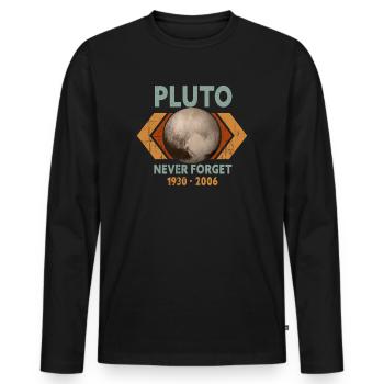 Never Forget Pluto Design Retro Style Funny Space - Männer Premium Bio Langarmshirt - Schwarz - Vorne - Nico (187cm)
