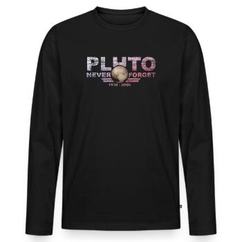 Never Forget Pluto Design Retro Style Funny Space - Men's Premium Organic Long Sleeve Shirt - black - Front - Nico (187cm)
