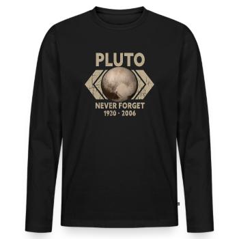 Never Forget Pluto Design Retro Style Funny Space - Men's Premium Organic Long Sleeve Shirt - black - Front - Nico (187cm)
