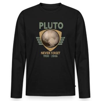 Never Forget Pluto Design Retro Style Funny Space - Men's Premium Organic Long Sleeve Shirt - black - Front - Nico (187cm)